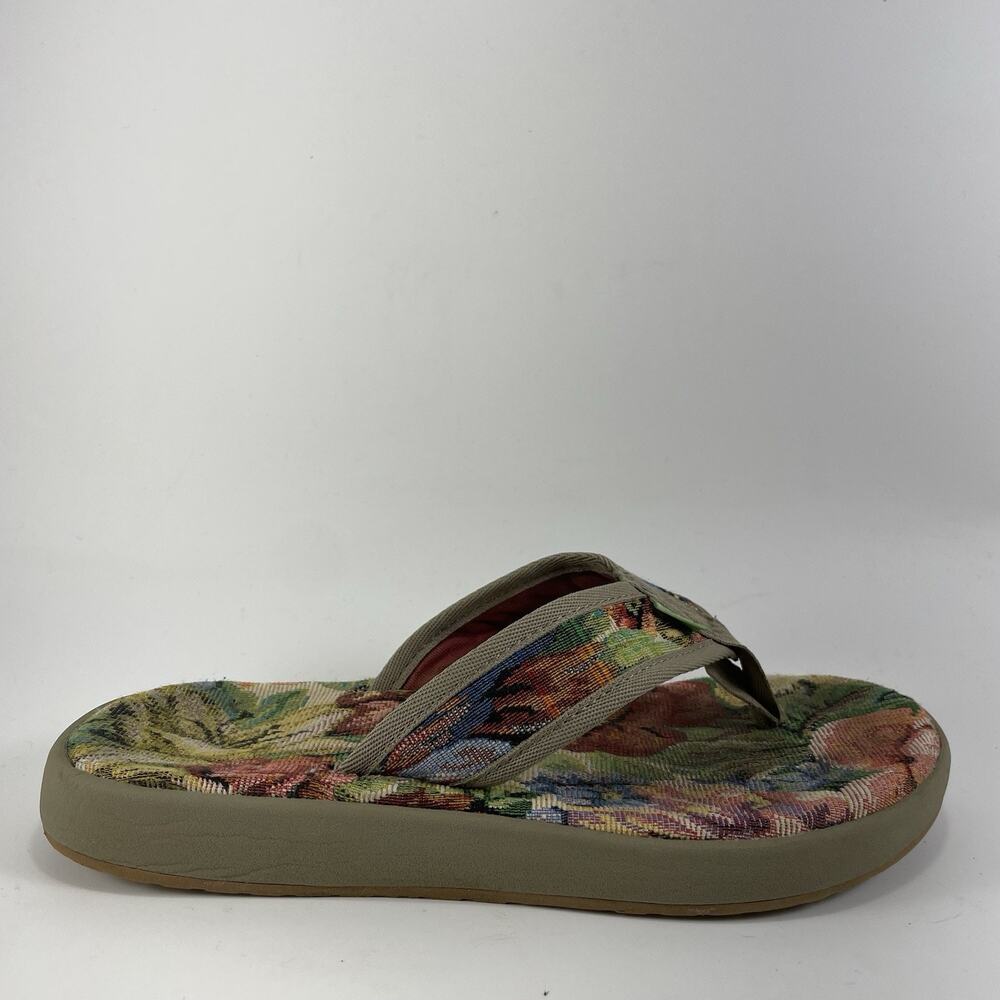 Sanuk Furreal Floral Flip Flops Womens Size 7 Flower Fabric Beach Sandals